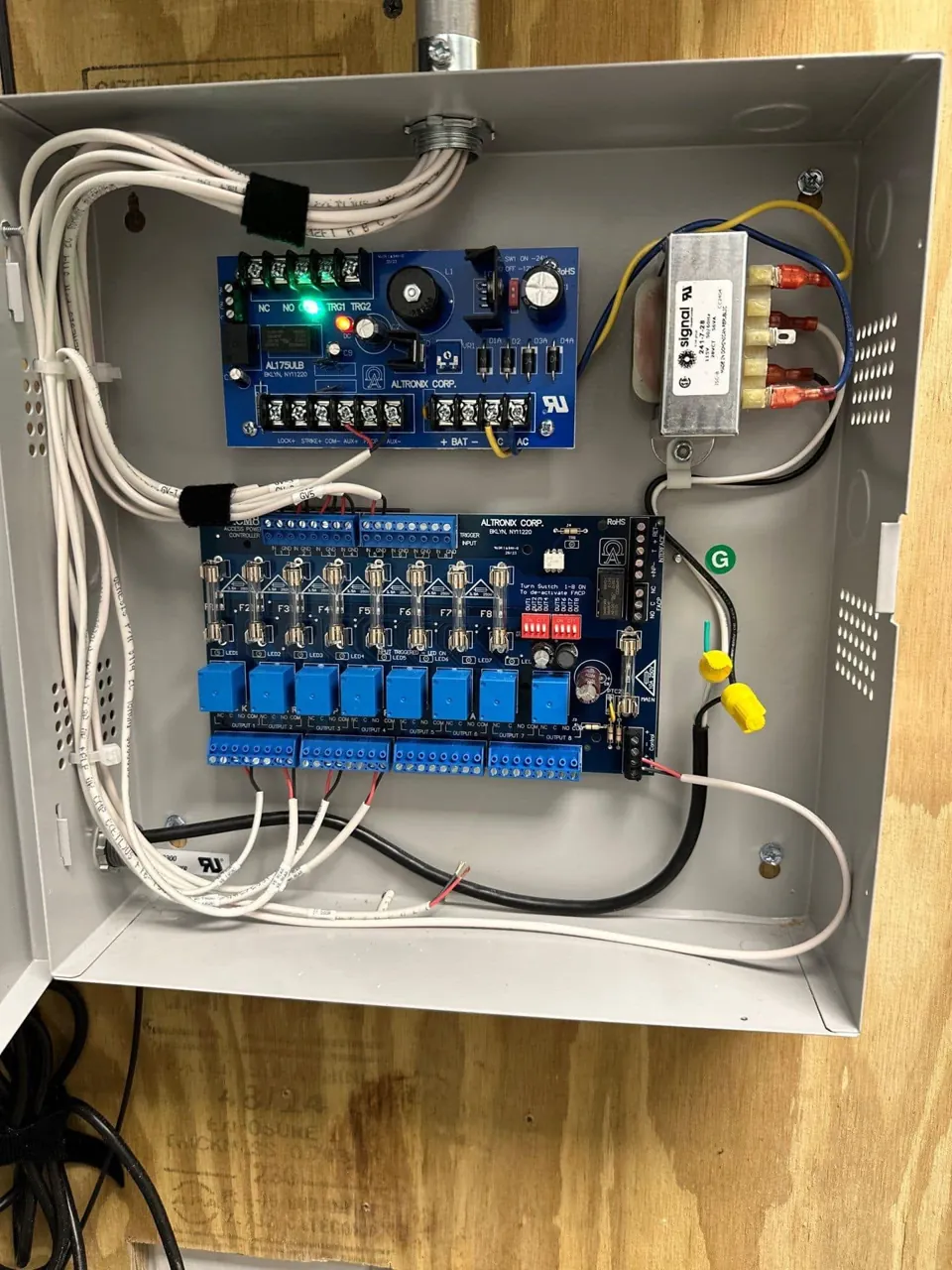 Altronix access-control power supply and relay distribution inside enclosure
