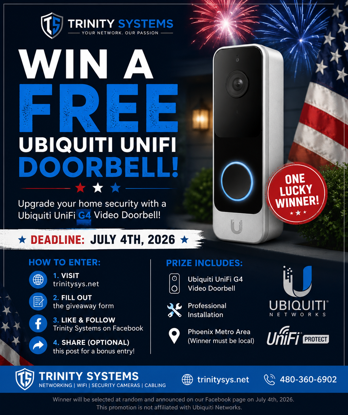 Win a free Ubiquiti UniFi Doorbell giveaway from Trinity Systems